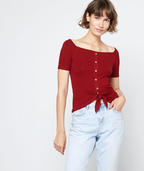 Corduroy t-shirt, om te knopen granaat.