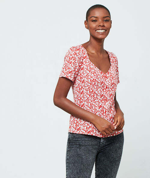 Blouse met korte mouwen karmijn.