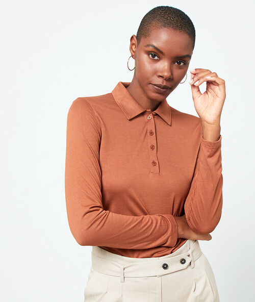 Katoenen polo met lange mouwen specerij.