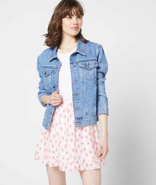 Skaterrok met bloemenprint bleekroze.