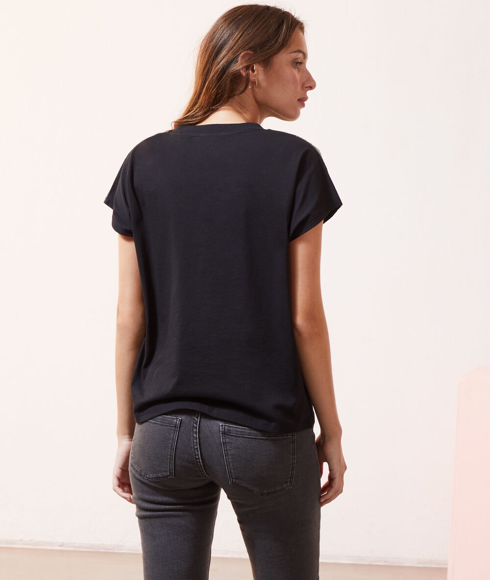 T-shirt à détails métallisés noir.