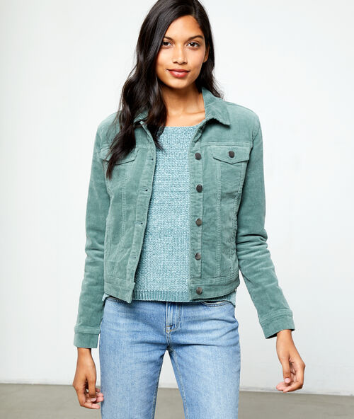 Veste en velours c&ocirc;tel&eacute; sauge.