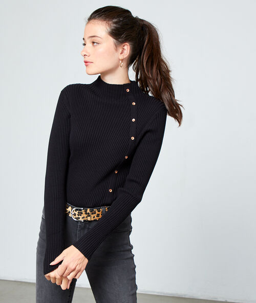 Pull c&ocirc;tel&eacute; &agrave; col roul&eacute; noir.