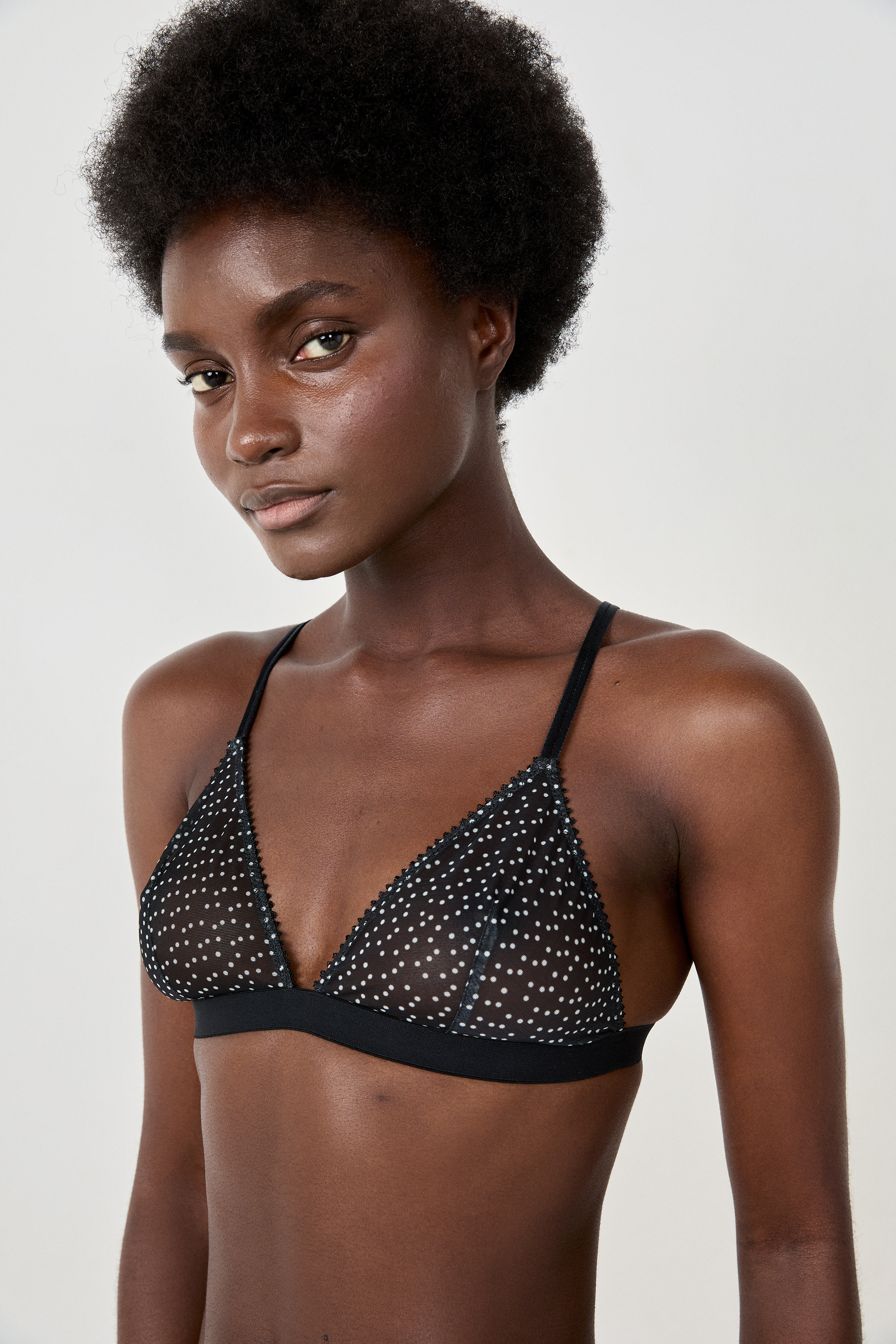 Soutien-gorge à Armatures Esprit - Noir à Pois Blancs & Dentelle - Taille 70B - Très Bon état