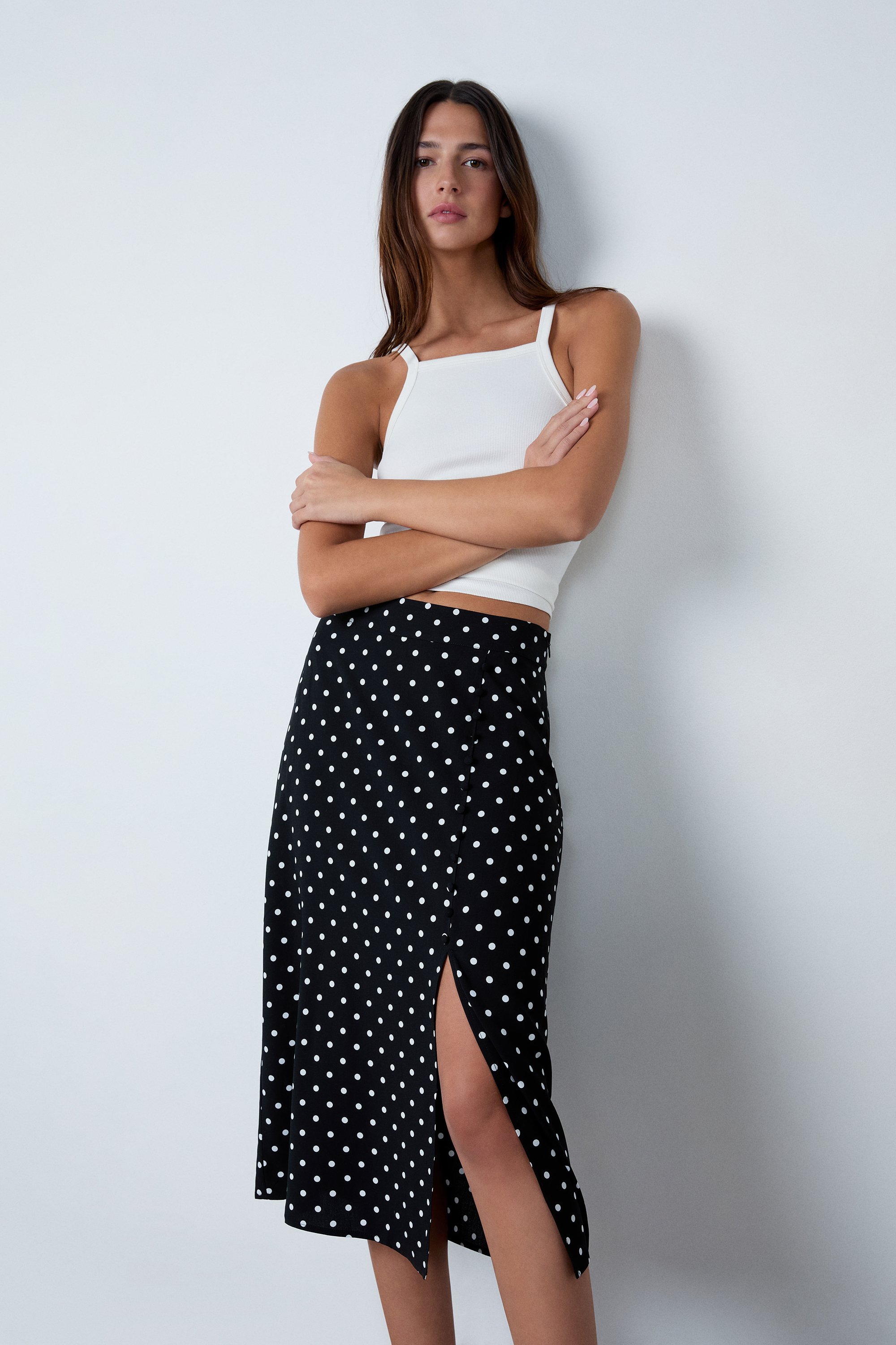 Jupe midi à pois AURELIA IMP IMP FD NOIR ETAM