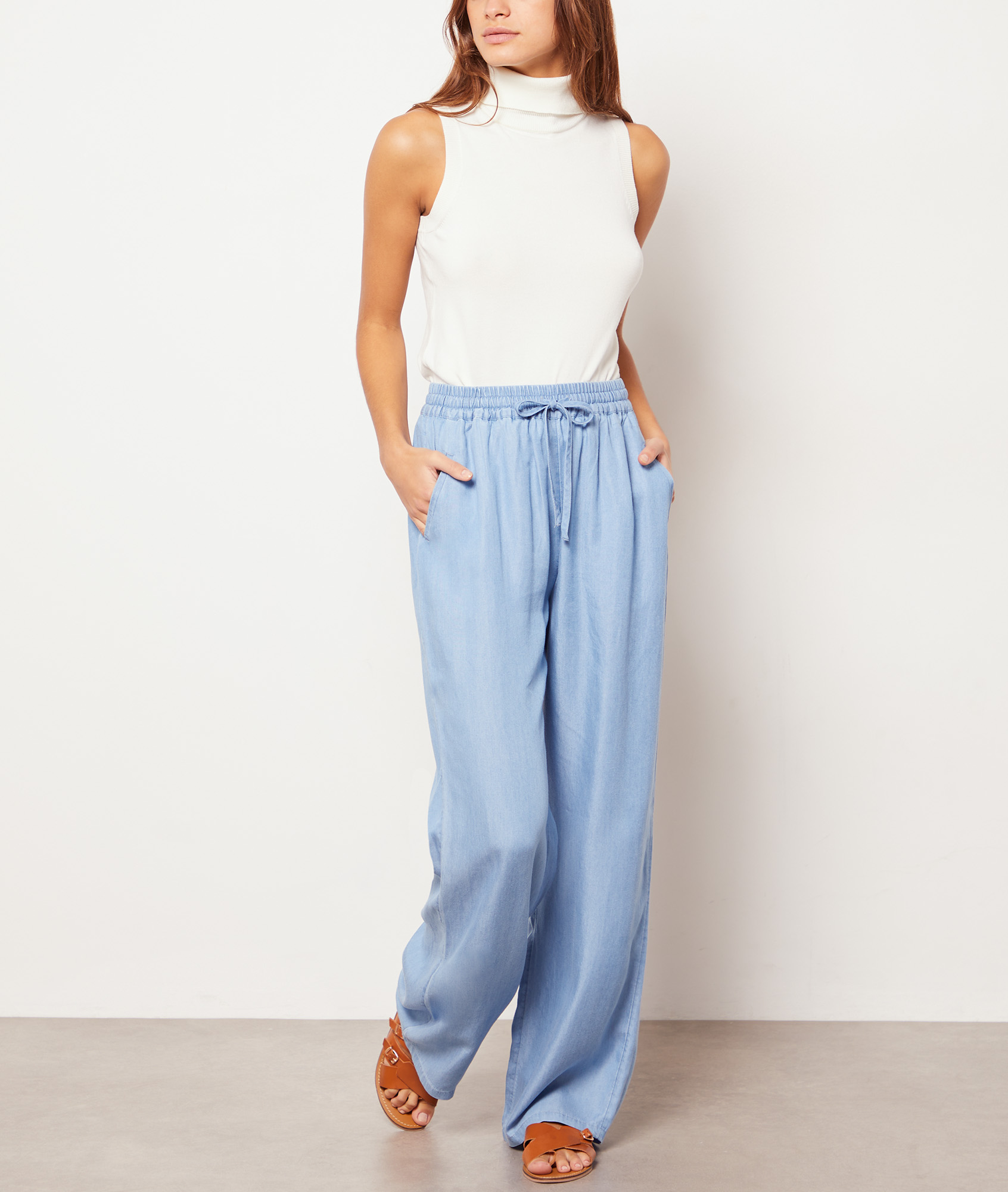 Pantalon Large En Tencel Bleu Taille 42 - Neuf Avec étiquettes, Style Décontracté