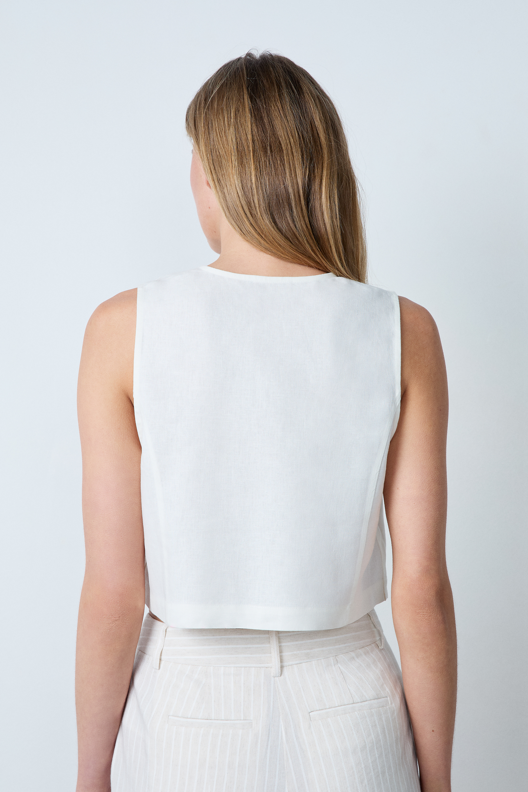 Top Sans Manches Etam En Lin Bleu Fantaisie - Taille M, Neuf Sans étiquettes