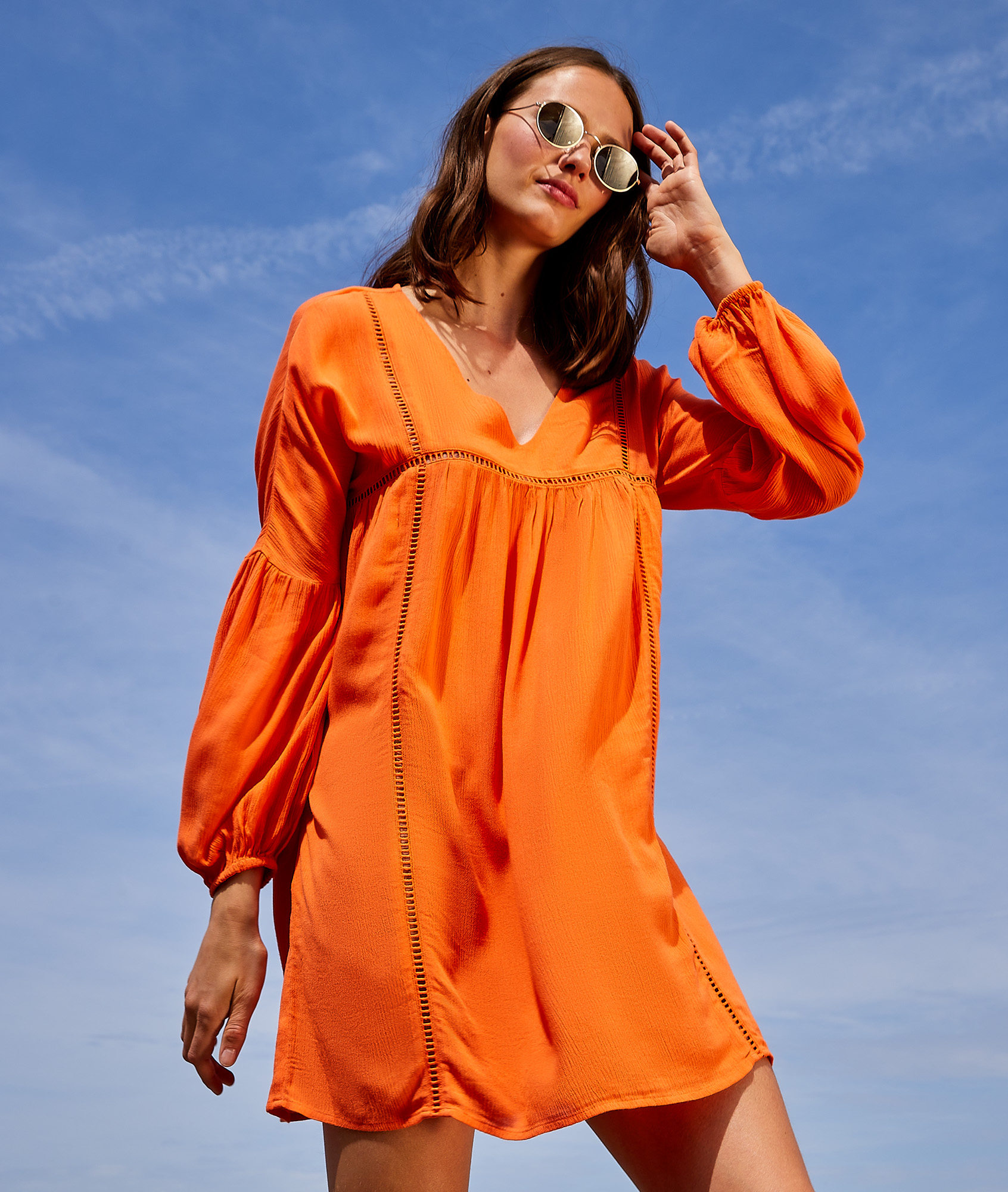 Robe de plage détails ajouré manches longues PIPPER ORANGE ETAM